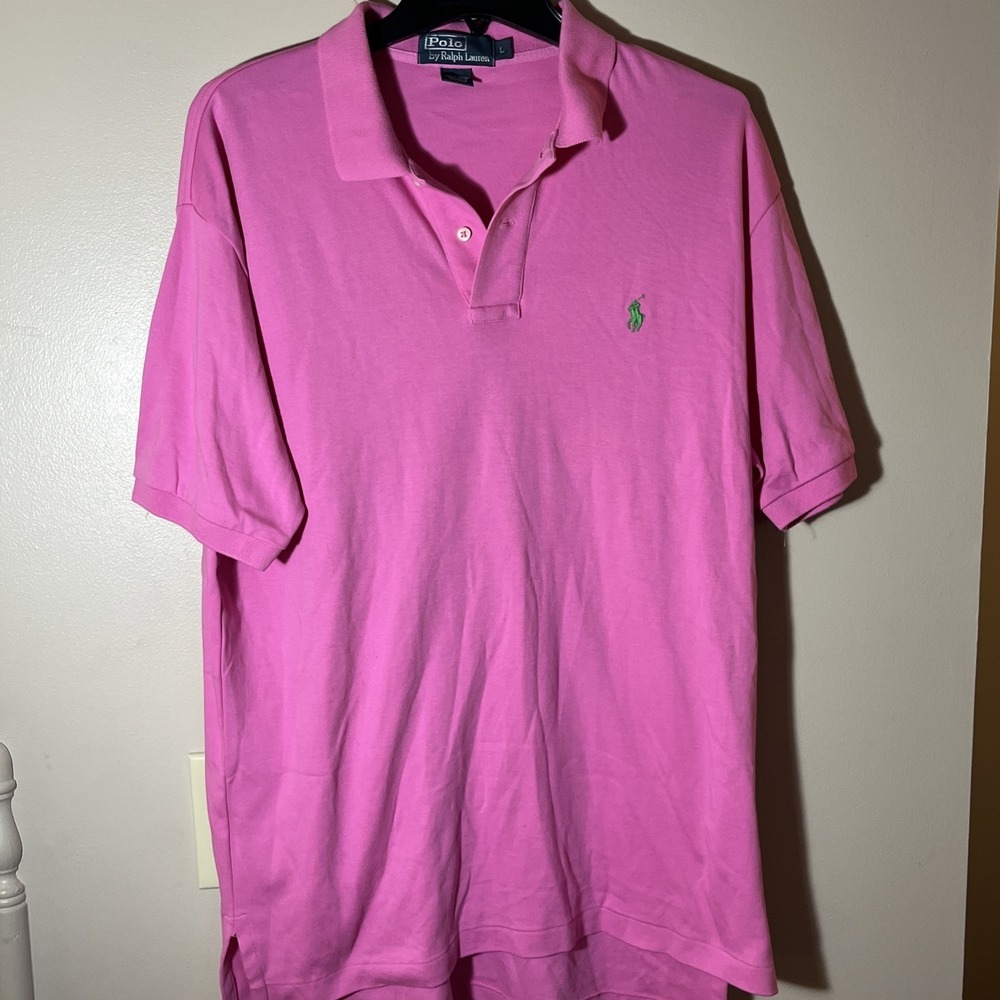 Polo Ralph Lauren Shirt Mens L Pink Pique Classic Fit Short Sleeve Polo Cotton